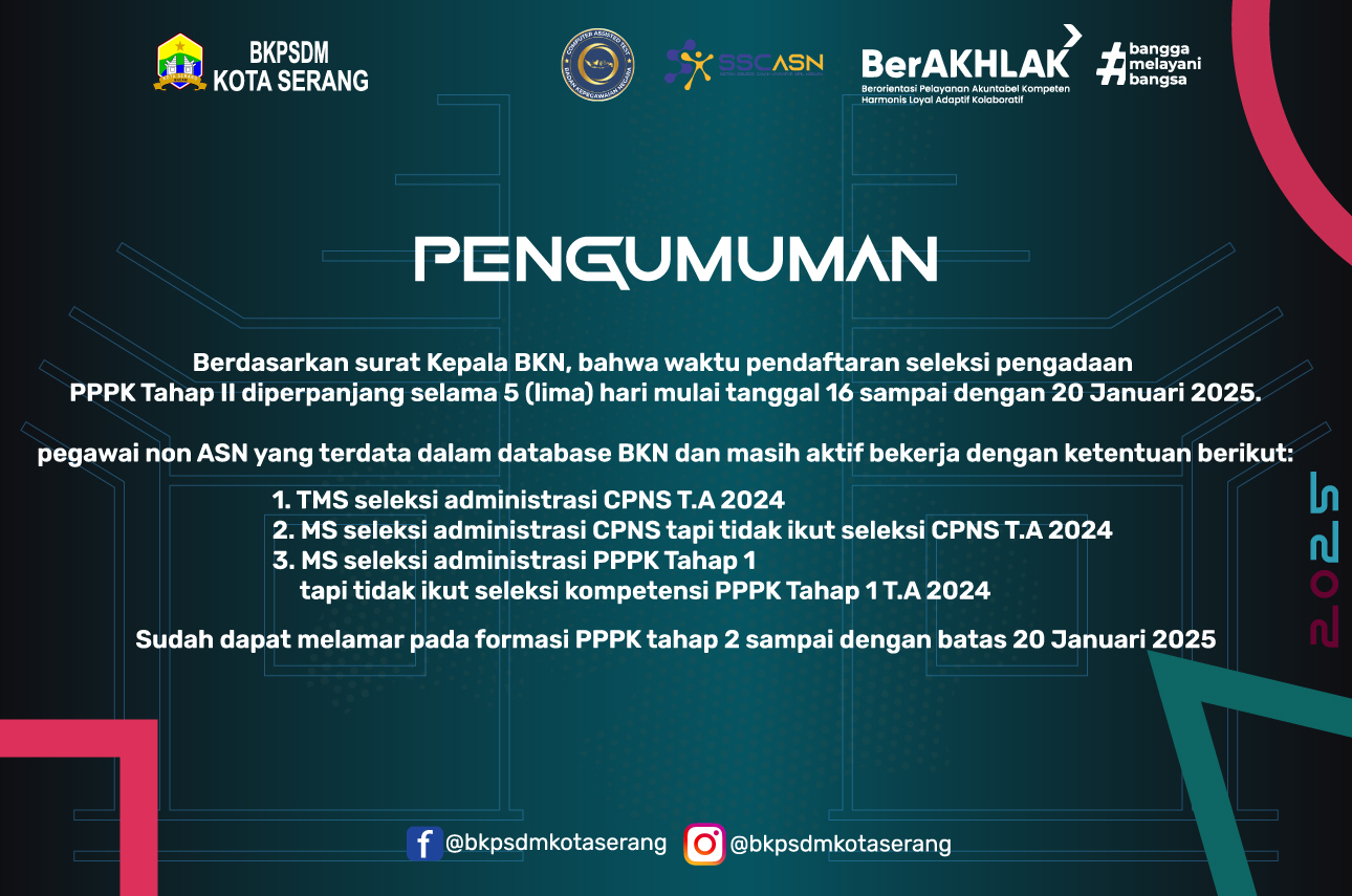 PENGUMUMAN PERPANJANGAN PENDAFTARAN SELEKSI PPPK TAHAP II