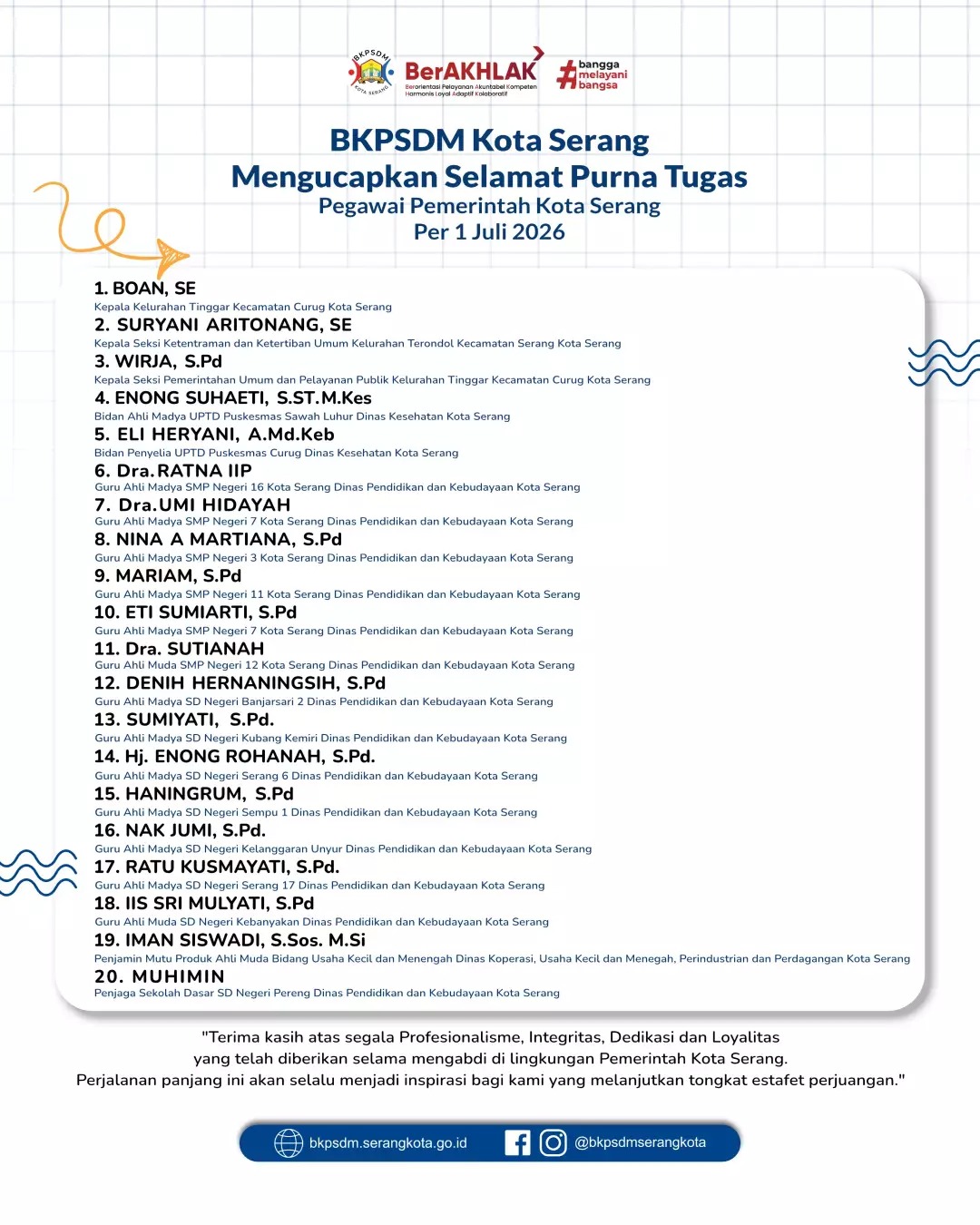 SELAMAT PURNA TUGAS PEGAWAI PEMERINTAH KOTA SERANG PER 1 JULI 2026