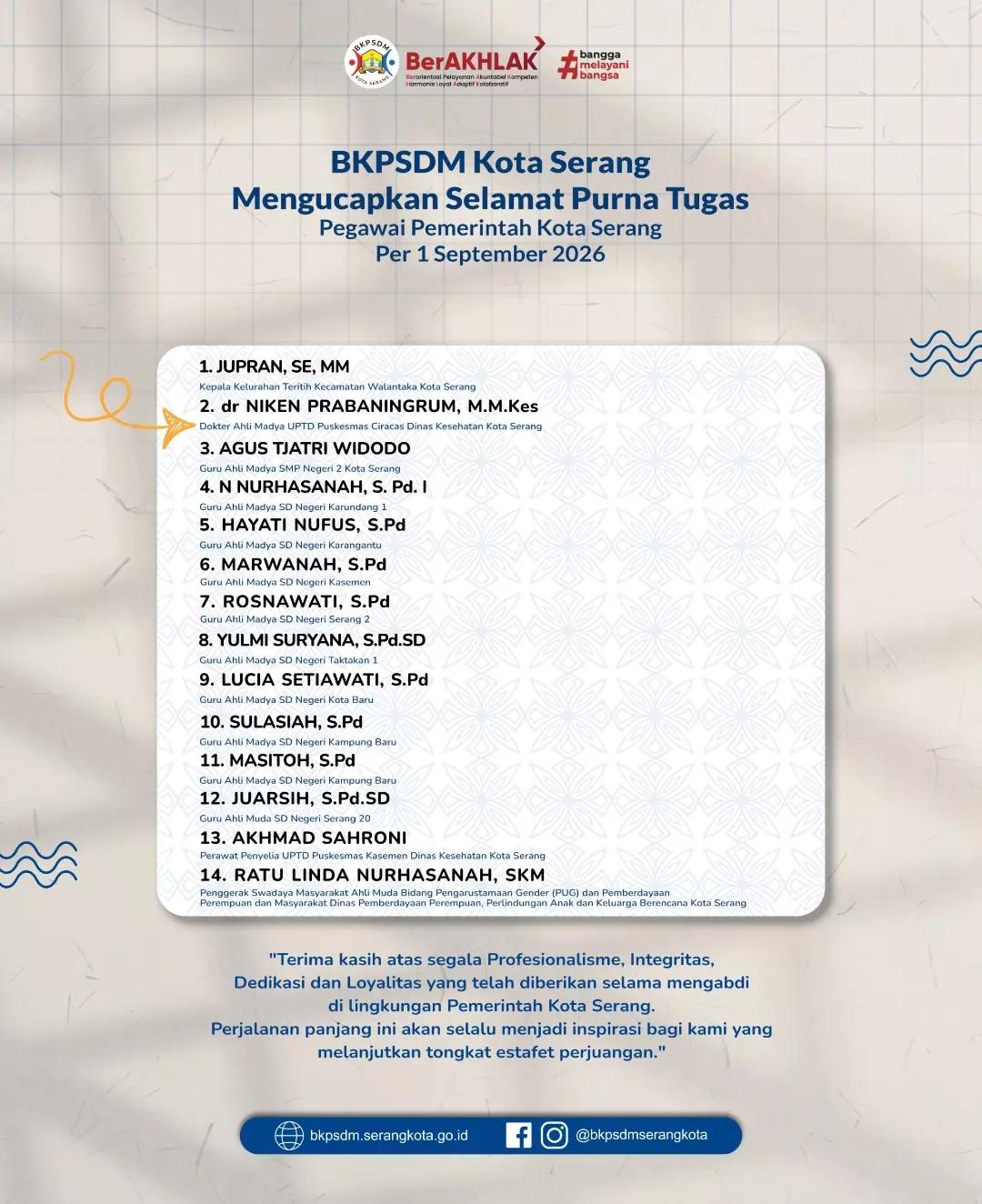 Selamat Purna Tugas - TMT 1 September 2026